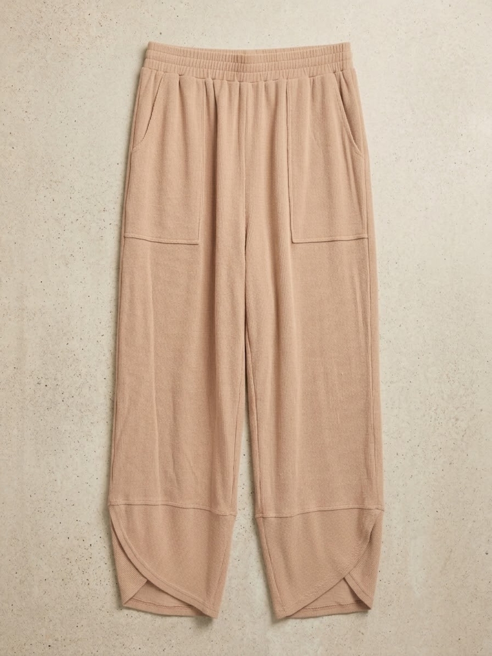 Cozy Waffle Knit Ribbed Elastic Waist Patch Pocket Tulip Cuff Lounge Pants M